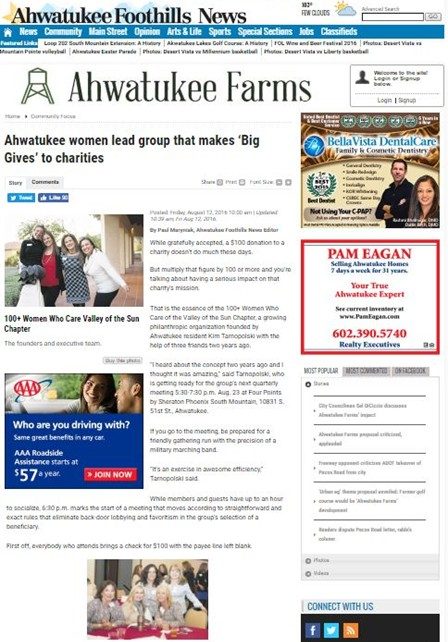 100+ Women Who Care Valley of the Sun Foothills News Article